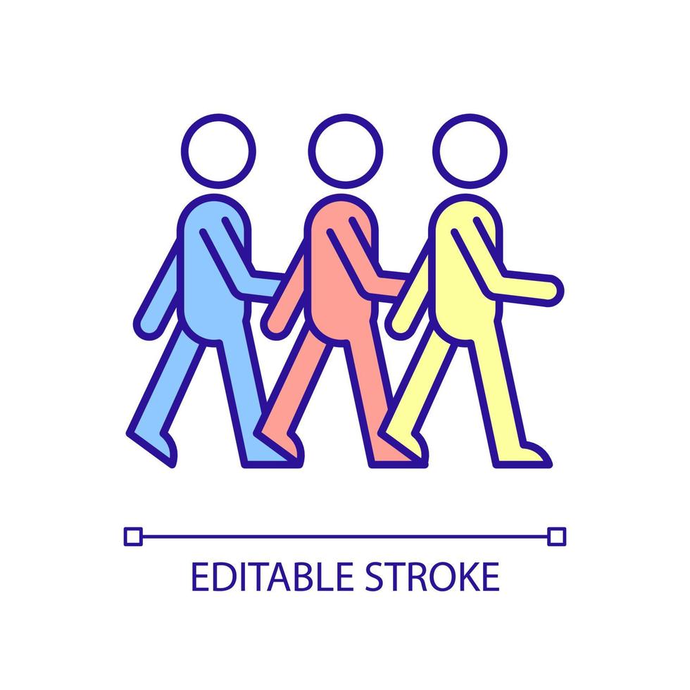 icône de couleur rvb passants. mentalité de troupeau. membres de l'équipe. Effet spectateur. la psychologie sociale. mentalité de foule. illustration vectorielle isolée. dessin au trait rempli simple. trait modifiable. vecteur