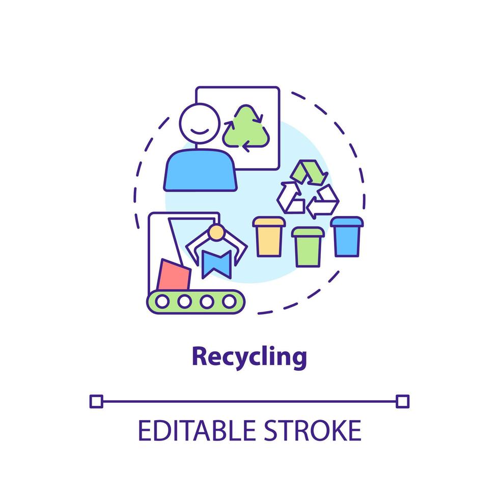 icône de concept de recyclage. étape vers la mise en œuvre de l'illustration de la ligne mince de l'idée abstraite de l'économie circulaire. éliminer les déchets. dessin de contour isolé. trait modifiable. vecteur