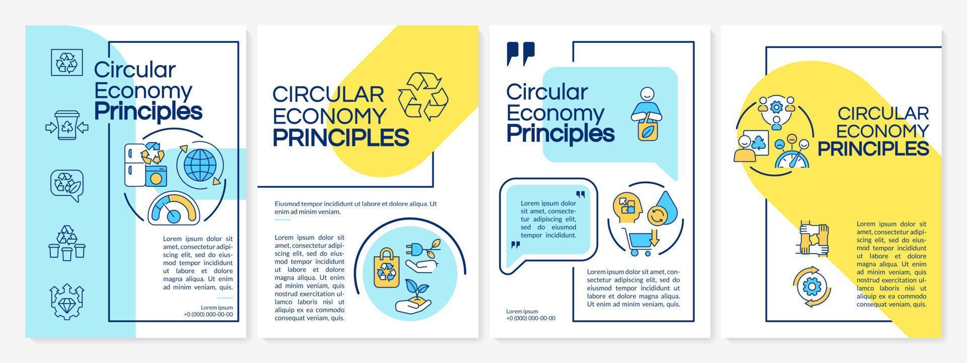 modèle de brochure de concepts d'économie circulaire bleu et jaune. recycler et réutiliser. conception de dépliant avec des icônes linéaires. 4 mises en page vectorielles pour la présentation, les rapports annuels. vecteur