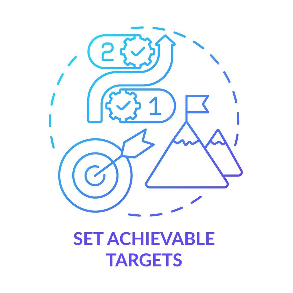 définir des objectifs réalisables icône de concept de dégradé bleu. illustration de la ligne mince de l'idée abstraite de l'engagement des employés. stratégie intelligente d'établissement d'objectifs. dessin de contour isolé. vecteur