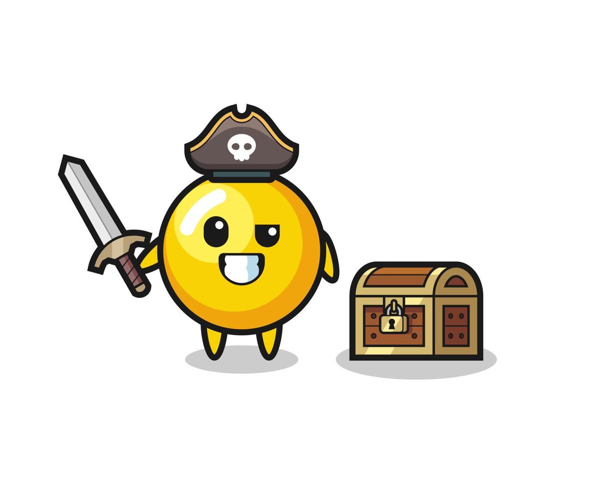 le personnage de pirate au jaune d'oeuf tenant une épée à côté d'une boîte au trésor vecteur