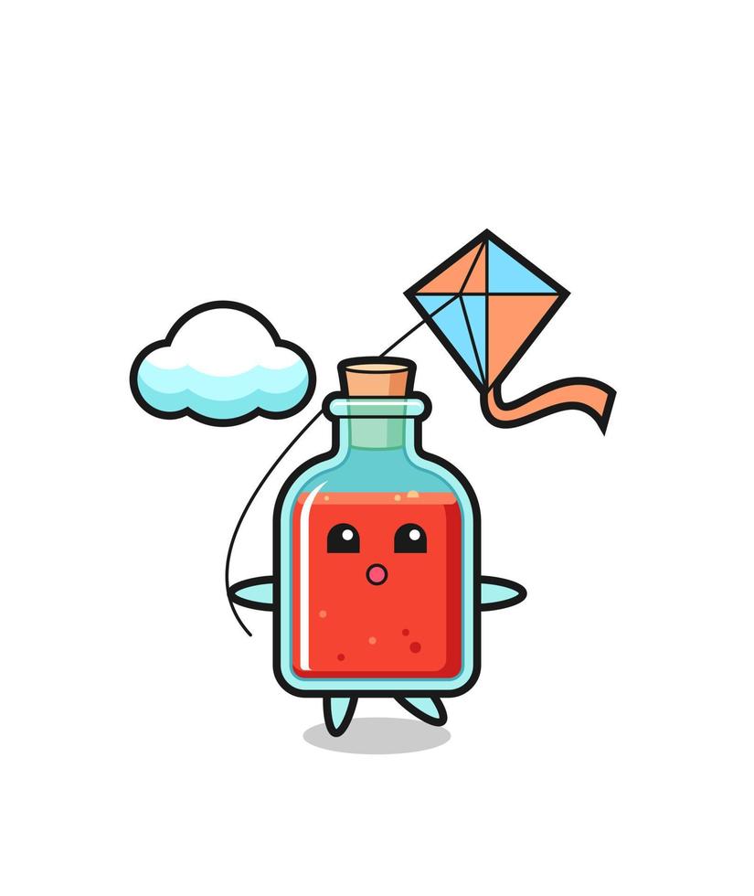 illustration de mascotte de bouteille de poison carré joue au cerf-volant vecteur
