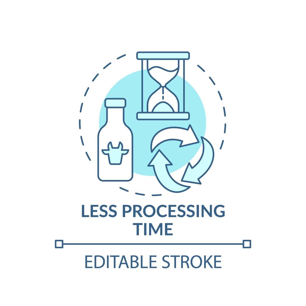 moins de temps de traitement icône de concept turquoise. réduire le temps de traitement. avantages de l'illustration de la ligne mince de l'idée abstraite uht. dessin de contour isolé. trait modifiable. vecteur