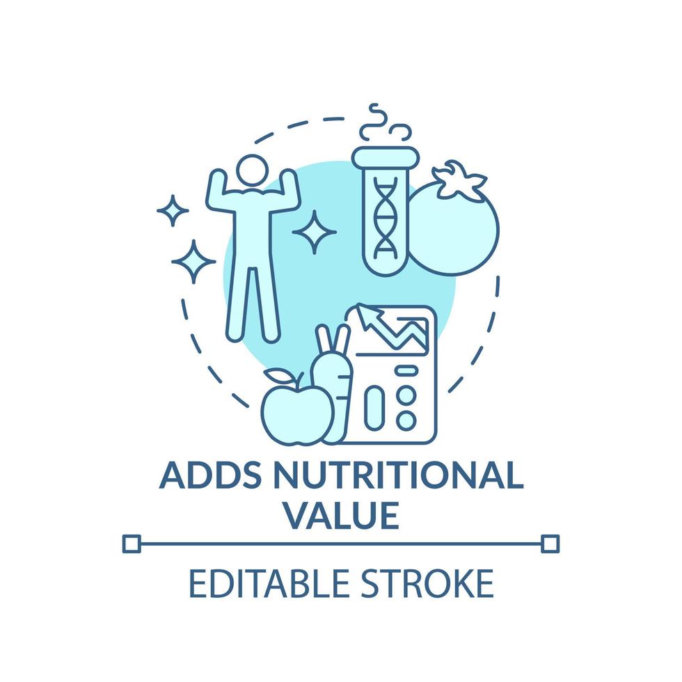 ajoute une icône de concept turquoise de valeur nutritionnelle. illustration de ligne mince d'idée abstraite d'aliments génétiquement modifiés. dessin de contour isolé. trait modifiable. vecteur