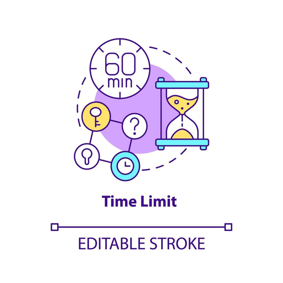 icône de concept de limite de temps. illustration de la ligne mince de l'idée abstraite caractéristique de la salle d'évasion. contrainte de temps de jeu. dessin de contour isolé. trait modifiable. vecteur