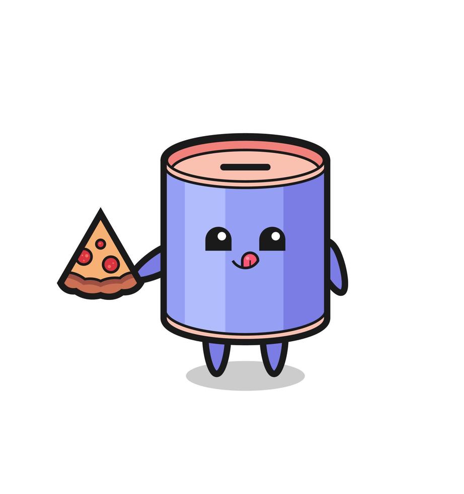 dessin animé mignon tirelire cylindre manger de la pizza vecteur