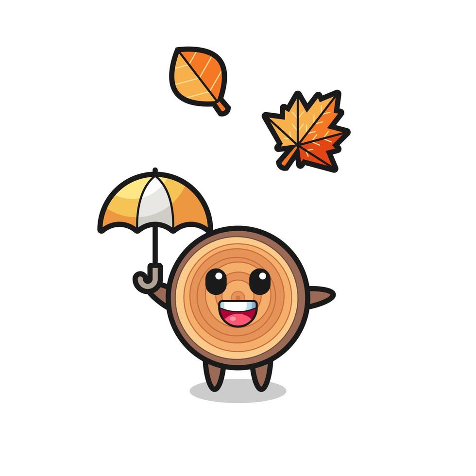 dessin animé du joli grain de bois tenant un parapluie en automne vecteur