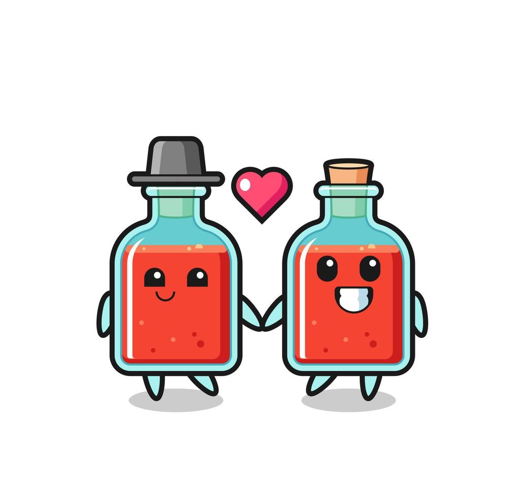 couple de personnage de dessin animé de bouteille de poison carré avec geste de tomber amoureux vecteur