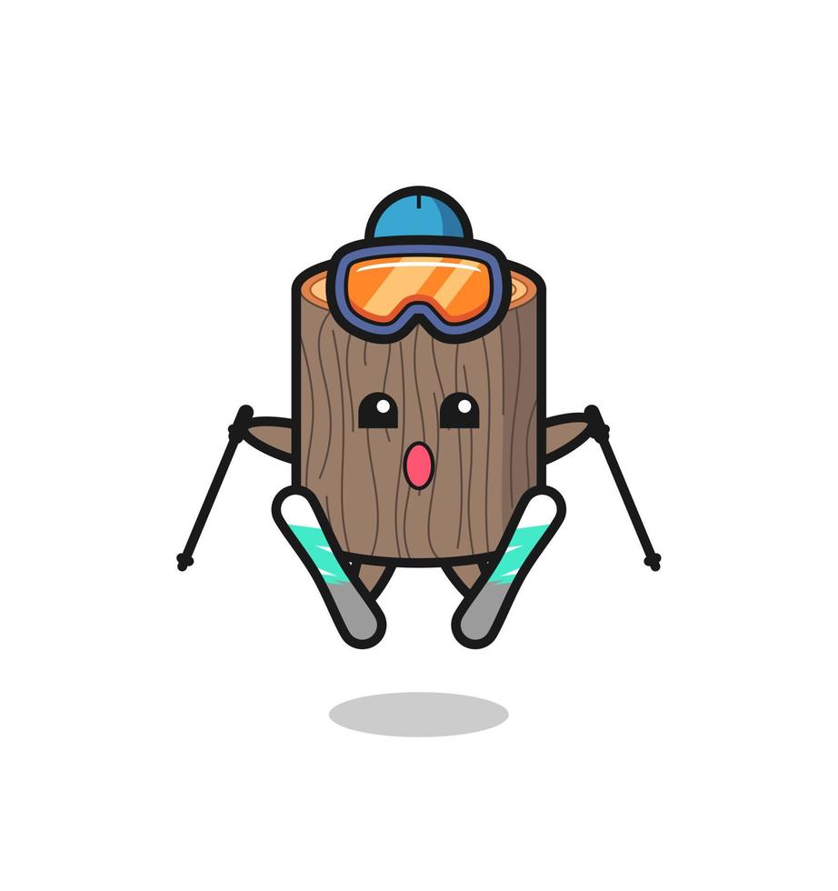personnage de mascotte de souche d'arbre en tant que joueur de ski vecteur