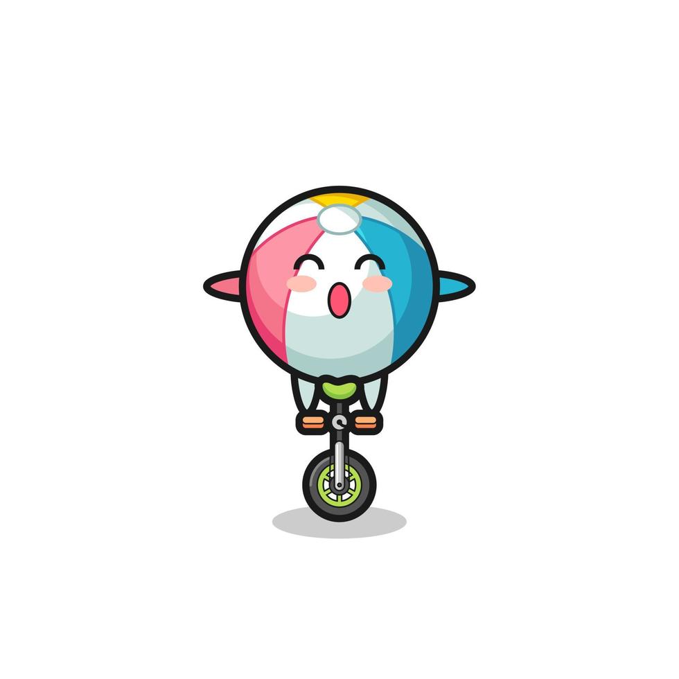 le mignon personnage de ballon de plage fait du vélo de cirque vecteur