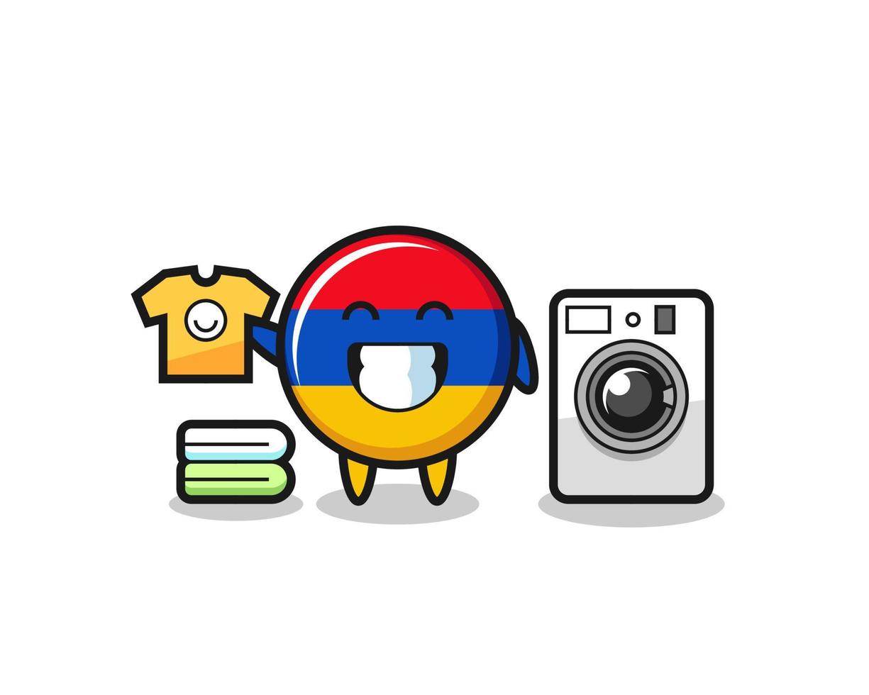 caricature de mascotte du drapeau de l'arménie avec machine à laver vecteur