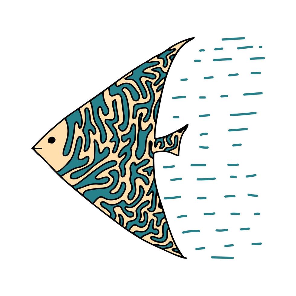 poisson décoratif stylisé dans un style plat poisson simple moderne coloré pour la conception sous-marine isolé sur illustration vectorielle blanche vecteur