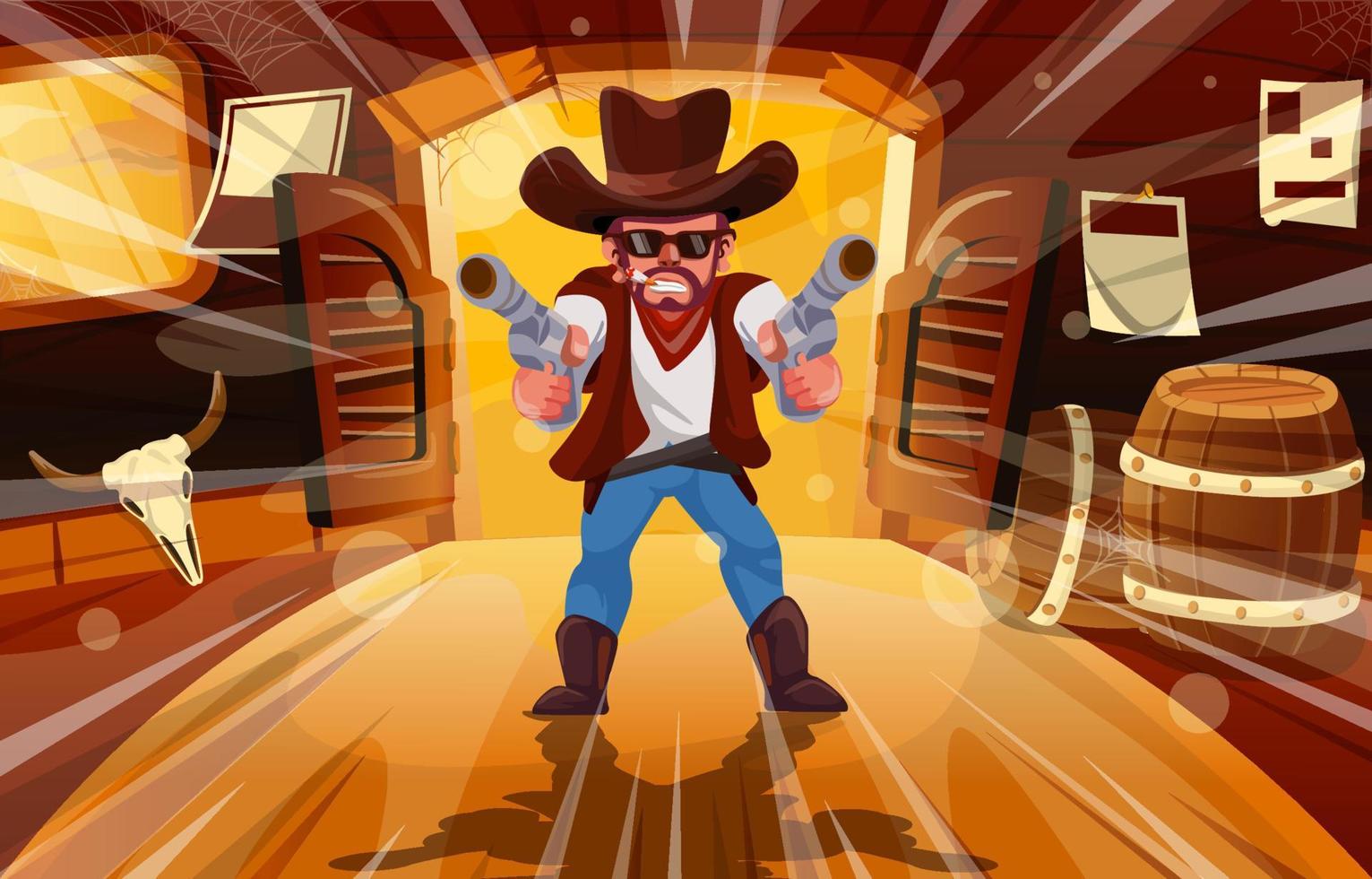 cow-boy du far west dans le concept de saloon vecteur