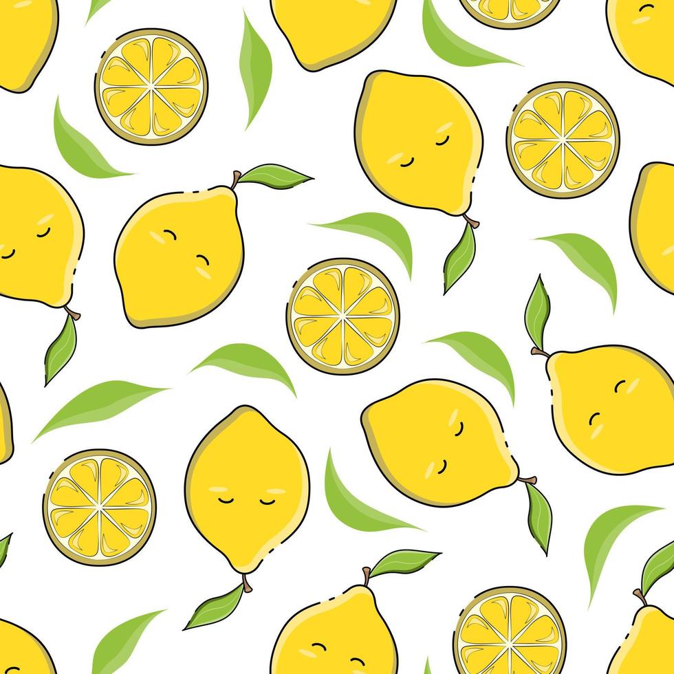 motif de fruits sans soudure de vecteur, tranches de citron jaune et de citron mignons sur fond blanc. modèle de luxe pour la conception de sites Web, les produits végétaliens, les emballages, les textiles, etc. vecteur