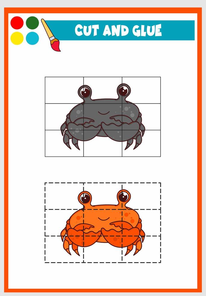 couper et coller pour les enfants crabe mignon vecteur