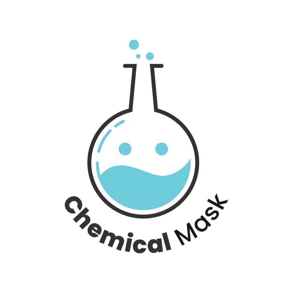 logo en forme de tube de verre dans lequel se trouve un liquide sous forme de masque qui recouvre la bouche et des bulles qui forment les yeux vecteur