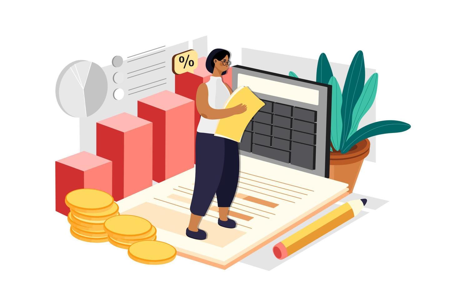 concept d'illustration de gestion comptable. illustration plate isolée sur fond blanc vecteur