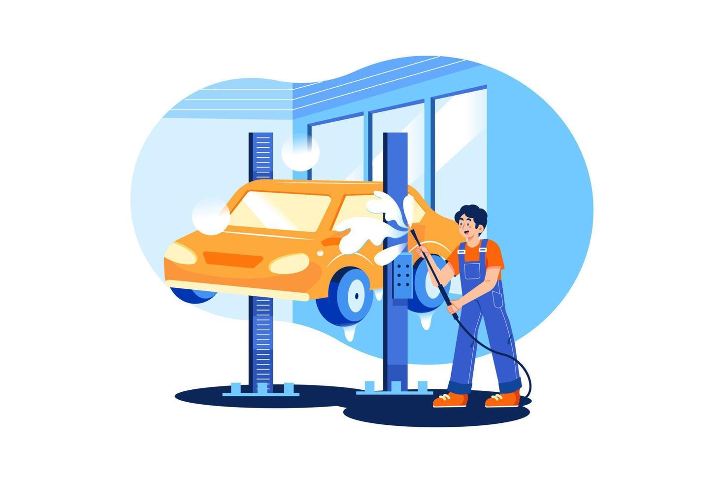 concept d'illustration de service de lavage de voiture. illustration plate isolée sur fond blanc vecteur