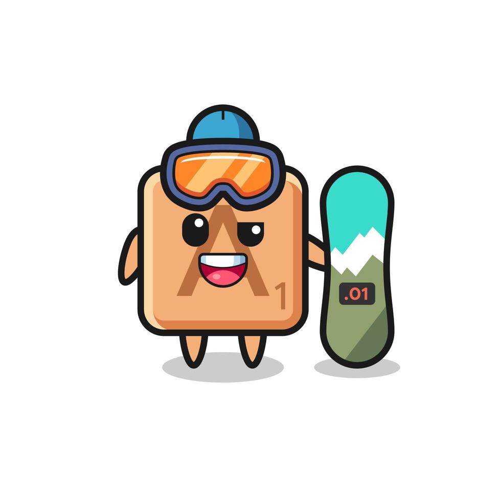 illustration du personnage de scrabble avec style de snowboard vecteur