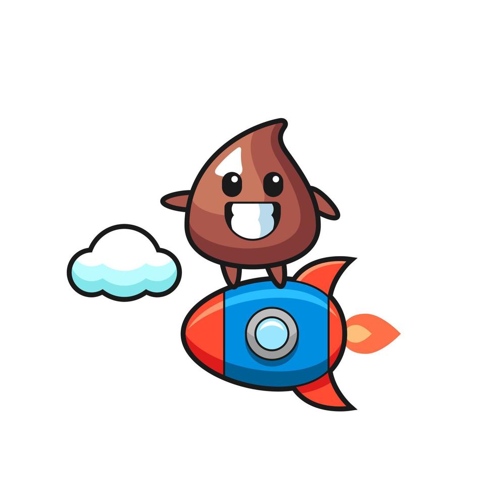 personnage de mascotte de puce de chocolat chevauchant une fusée vecteur