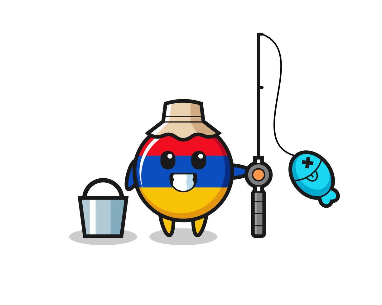 personnage mascotte du drapeau arménien en tant que pêcheur vecteur