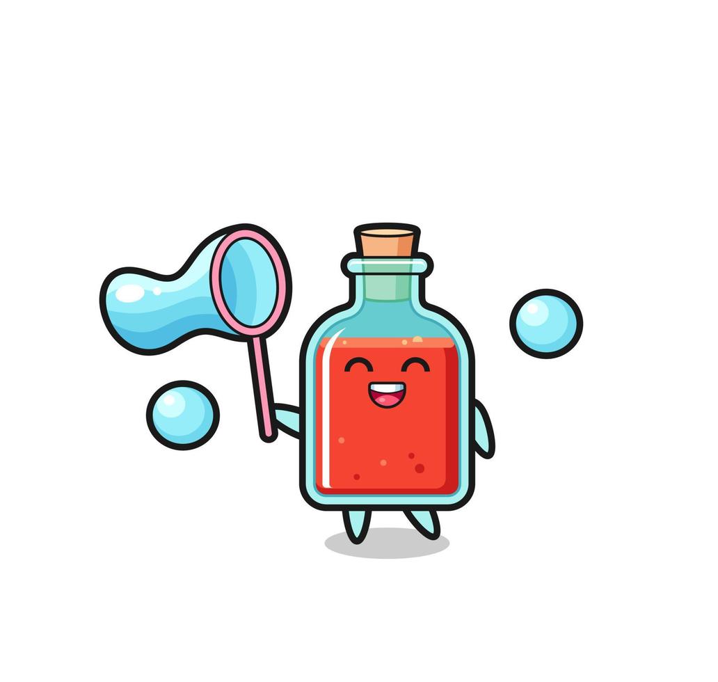 dessin animé de bouteille de poison carré heureux jouant à la bulle de savon vecteur