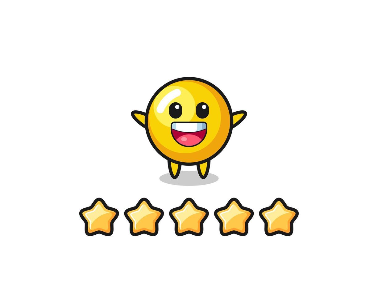 l'illustration de la meilleure note du client, personnage mignon de jaune d'oeuf avec 5 étoiles vecteur