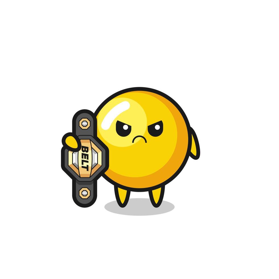 personnage de mascotte de jaune d'oeuf en tant que combattant mma avec la ceinture de champion vecteur