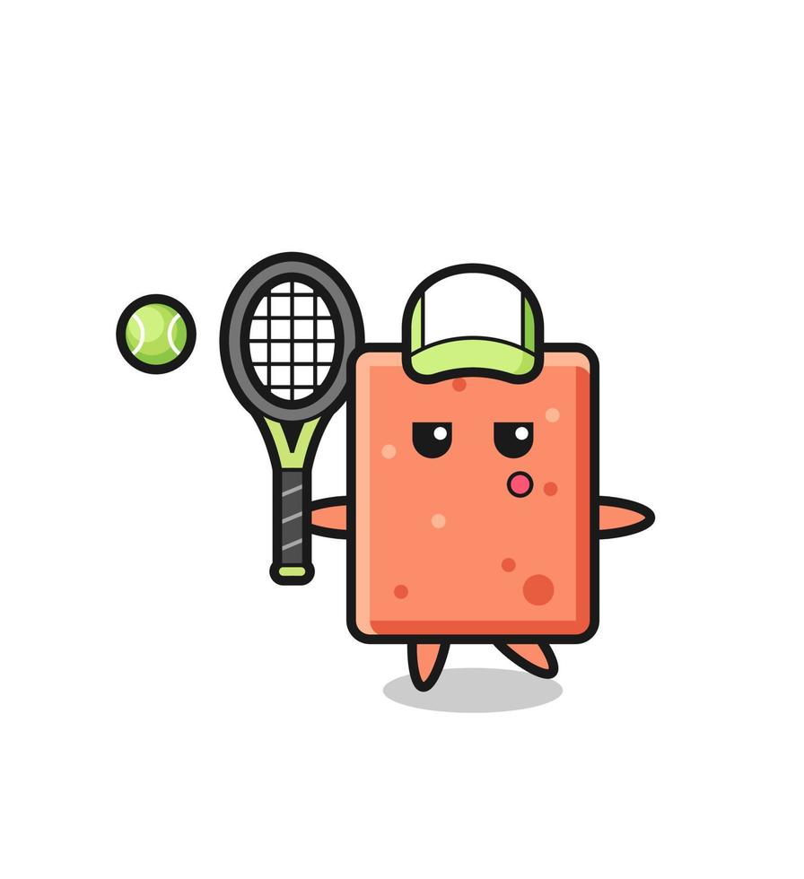 personnage de dessin animé de brique en tant que joueur de tennis vecteur