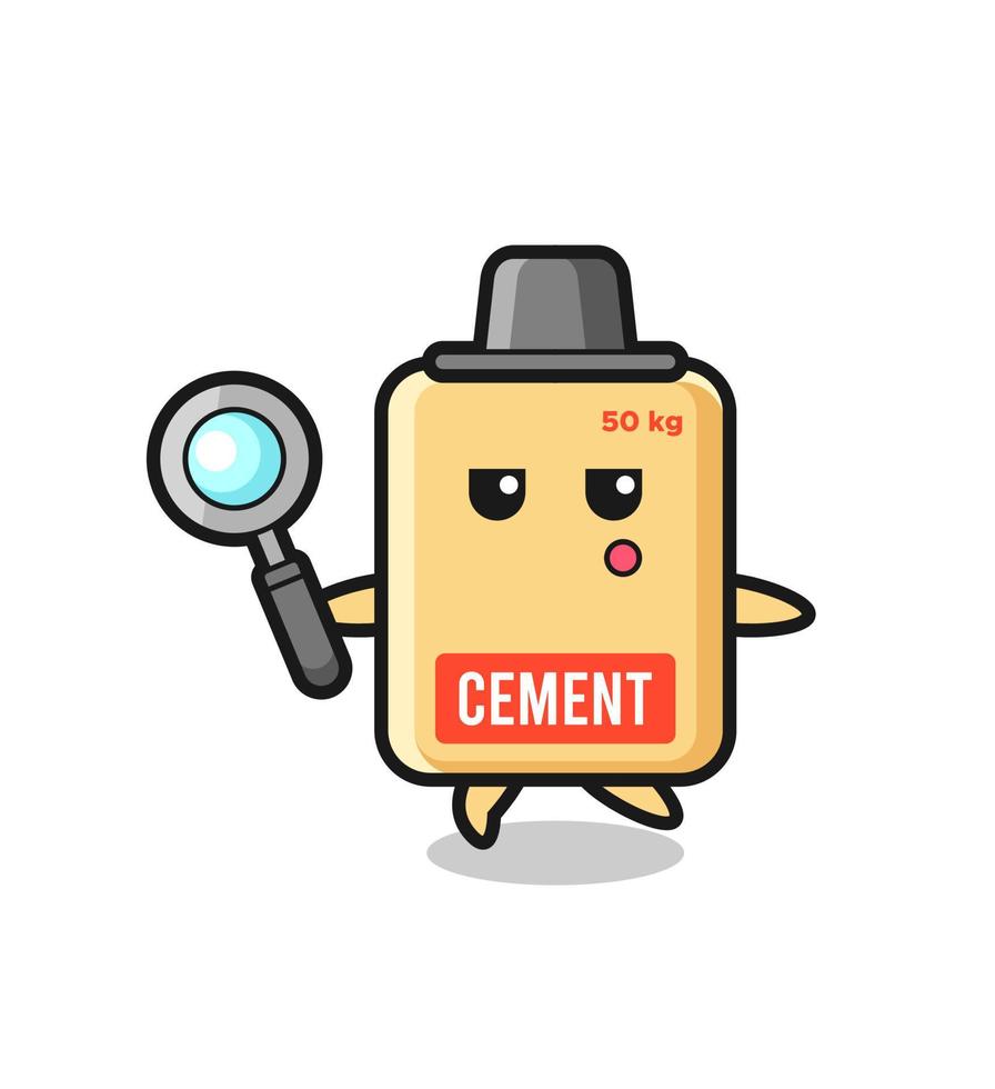 personnage de dessin animé de sac de ciment recherchant avec une loupe vecteur