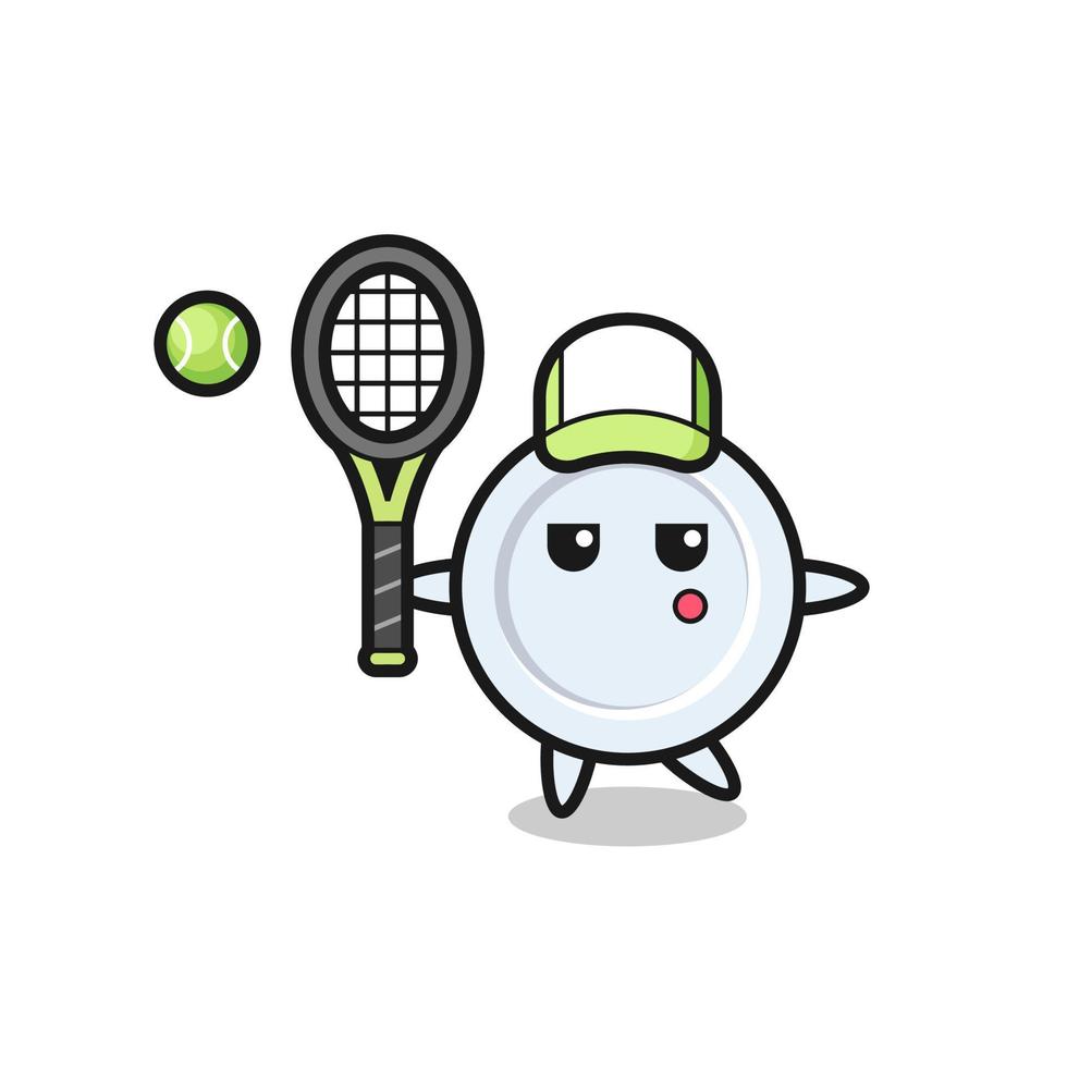 personnage de dessin animé de plaque en tant que joueur de tennis vecteur