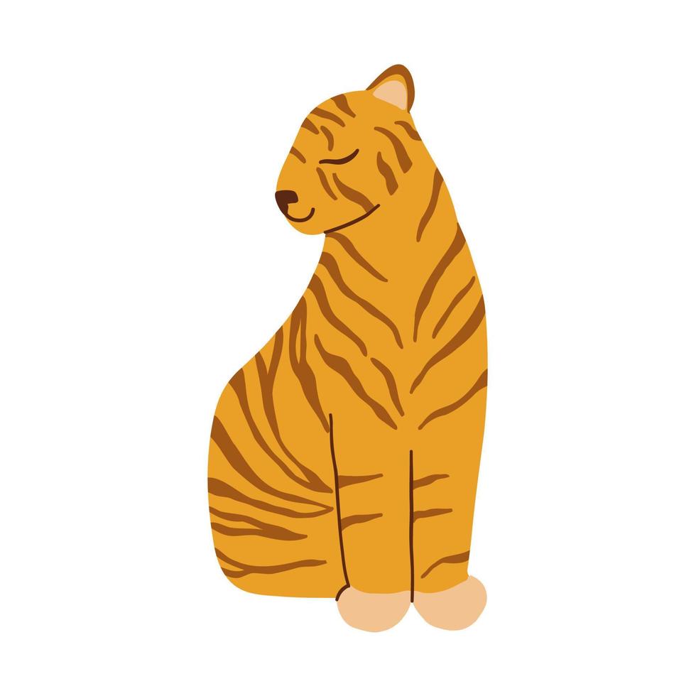 tigre assis plat dessiné à la main. joli tigre chinois coloré. illustration vectorielle isolée sur fond blanc vecteur