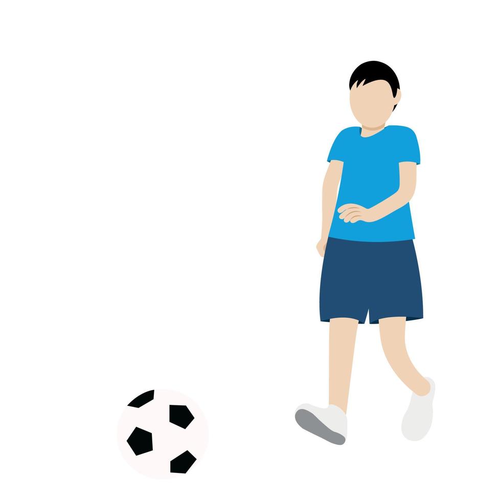 portrait d'un garçon en cours d'exécution avec ballon de football, vecteur isolé sur fond blanc, illustration sans visage, garçon jouant au football