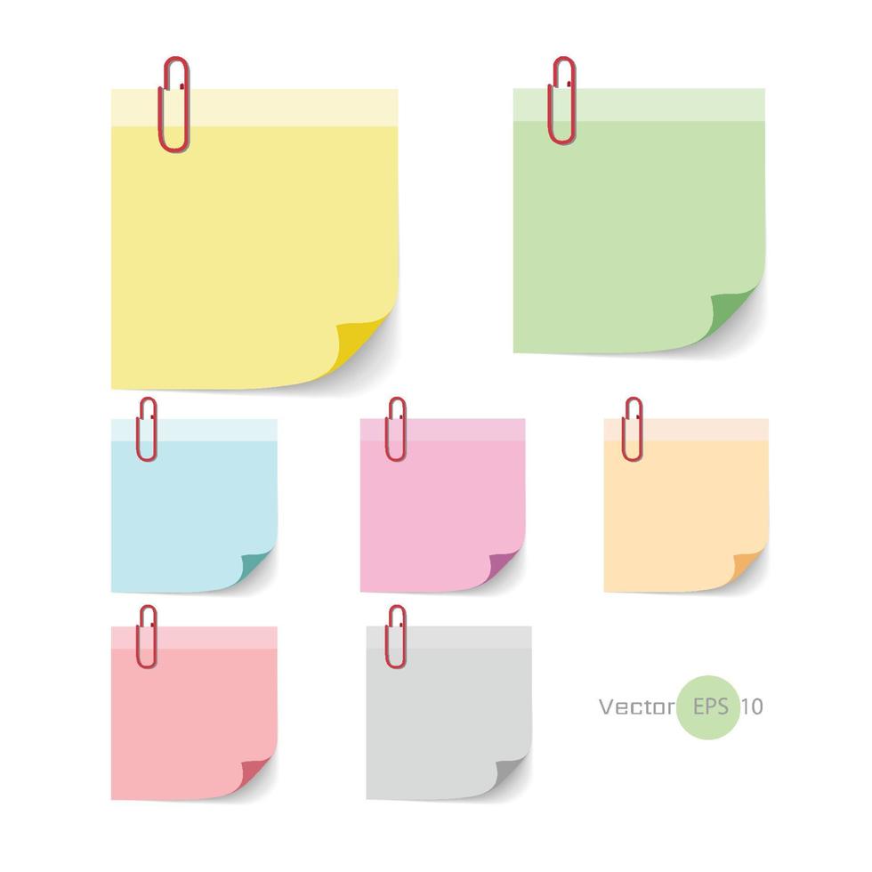 Stick note papier avec jeu de couleurs isoler sur fond blanc, illustration vectorielle vecteur