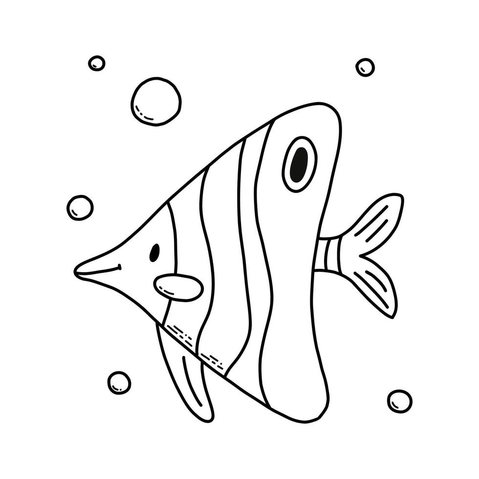 mignon poisson de mer doodle. page de coloriage pour les enfants. illustration vectorielle. vecteur