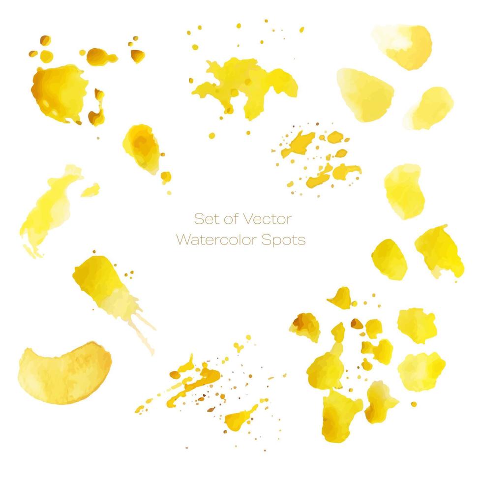 ensemble de taches aquarelles vectorielles dans les couleurs jaunes vecteur