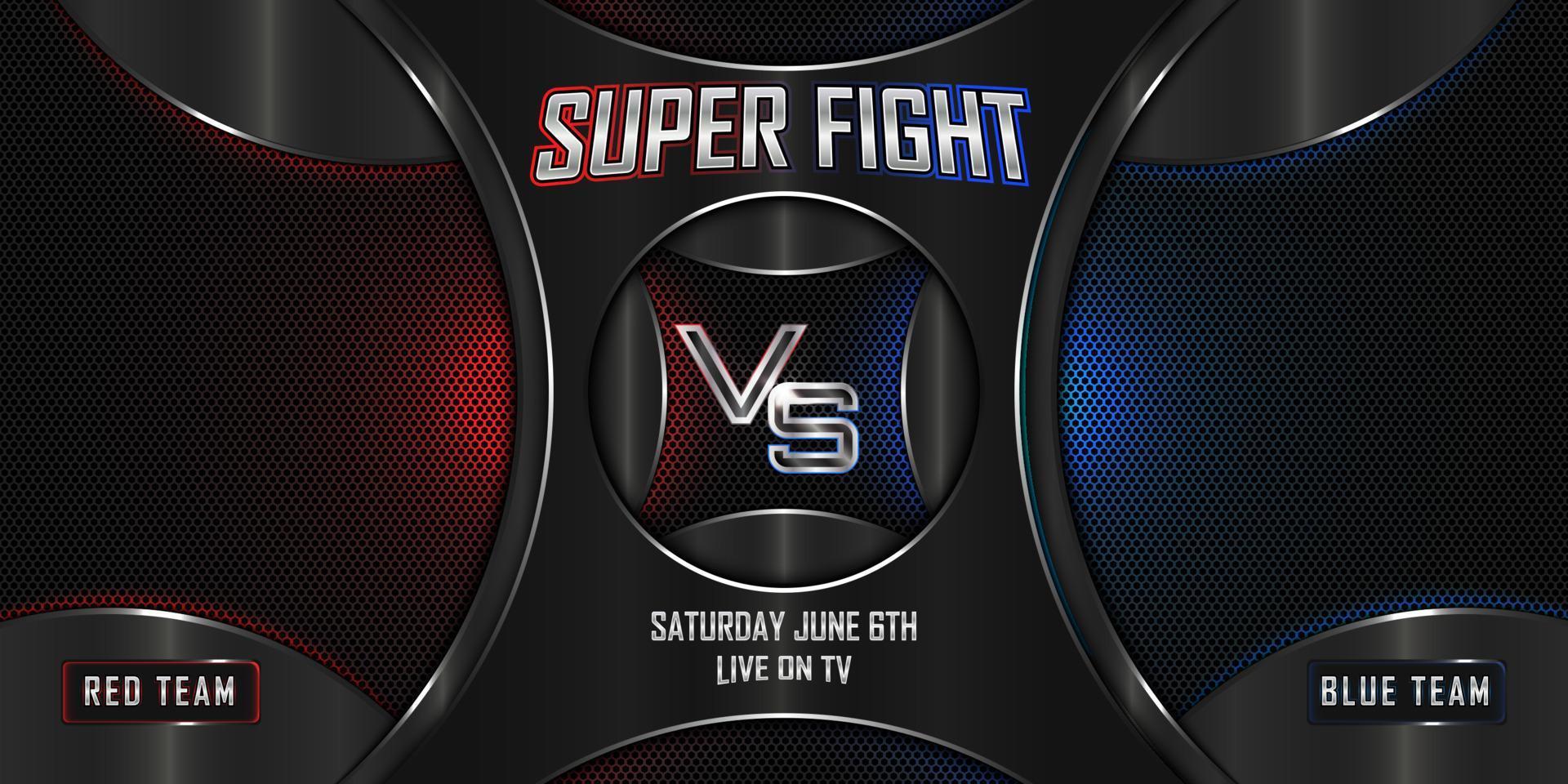 bannière d'écran 3d réaliste contre bataille super combat avec logo métallique moderne vecteur