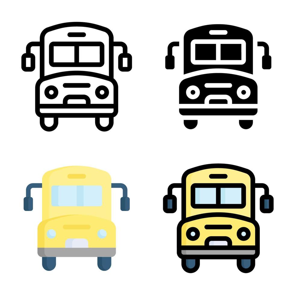 collection de styles d'icônes d'autobus scolaire vecteur