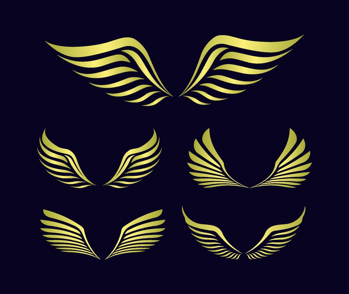 ensemble de modèle de logo d'insigne d'emblème de collection d'ailes d'or vecteur