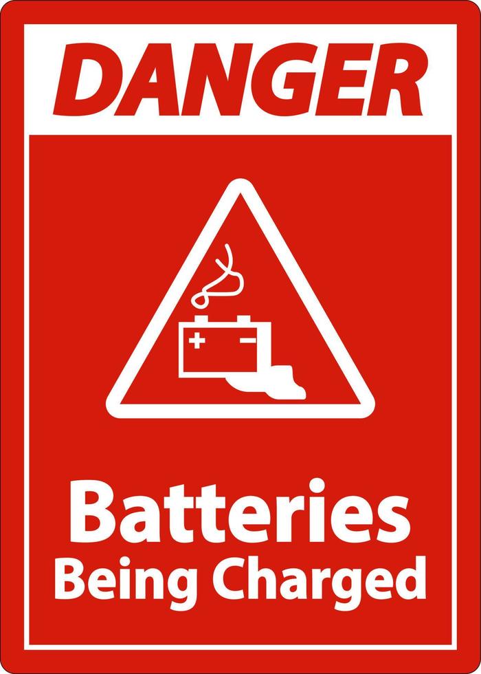 Batteries de danger en cours de charge signe sur fond blanc vecteur