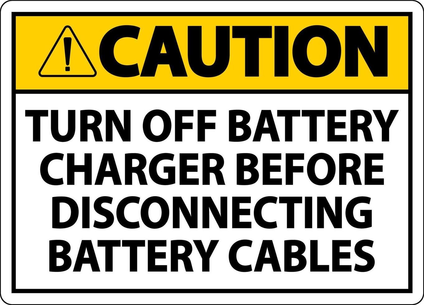 Attention, éteignez le signe du chargeur de batterie sur fond blanc vecteur