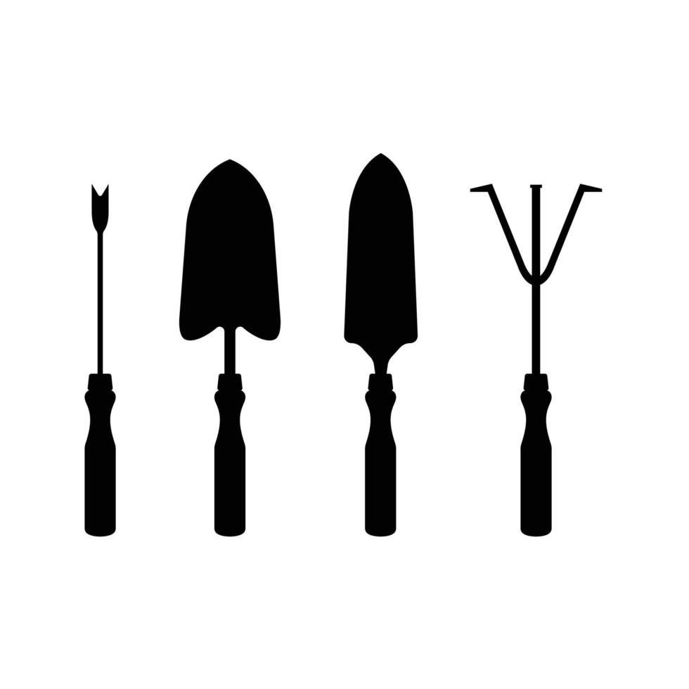 silhouette d'outils de jardinage. élément de design icône noir et blanc sur fond blanc isolé vecteur