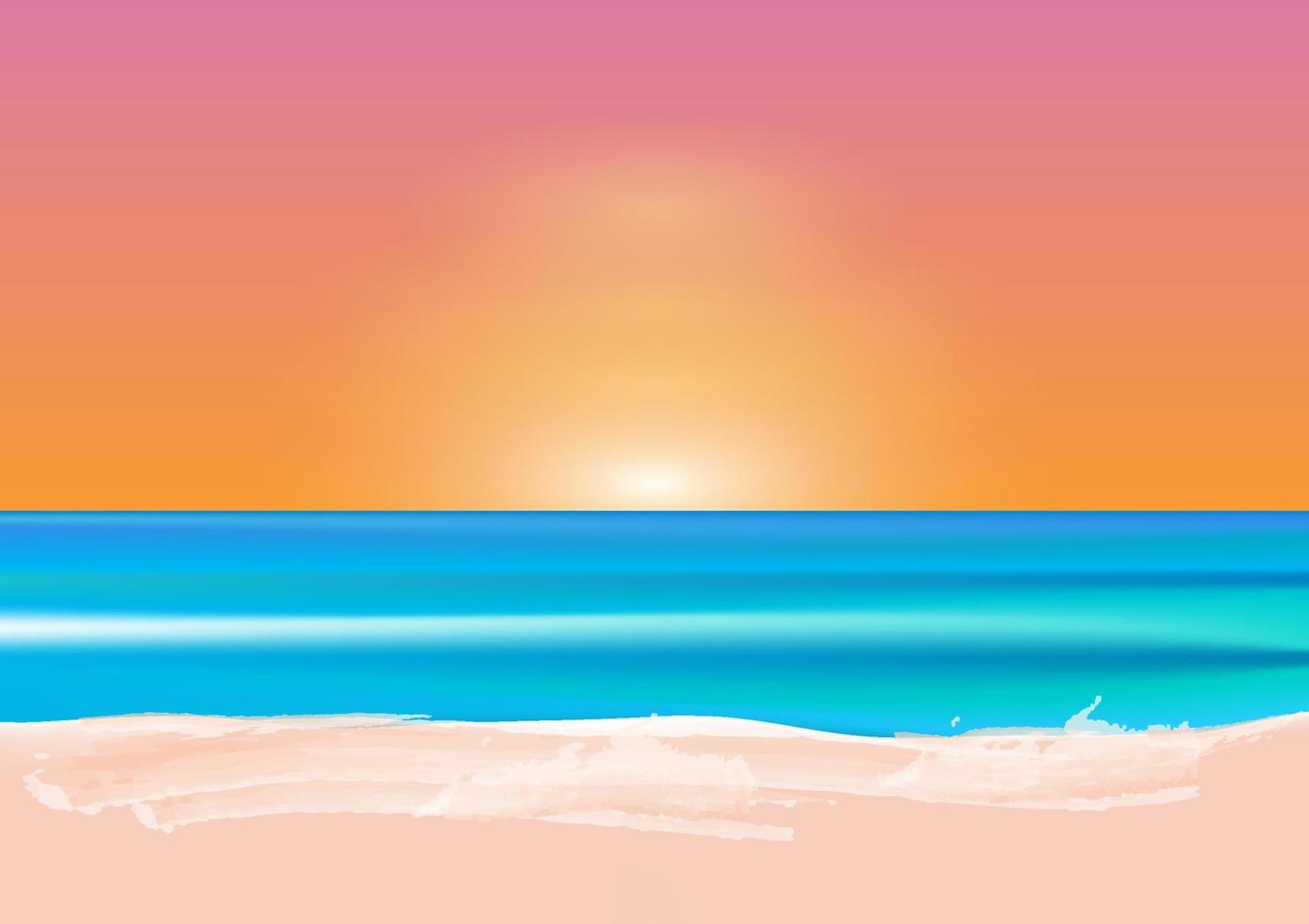 graphique dessin paysage vue océan et la lumière du coucher du soleil sur la plage illustration vectorielle vecteur