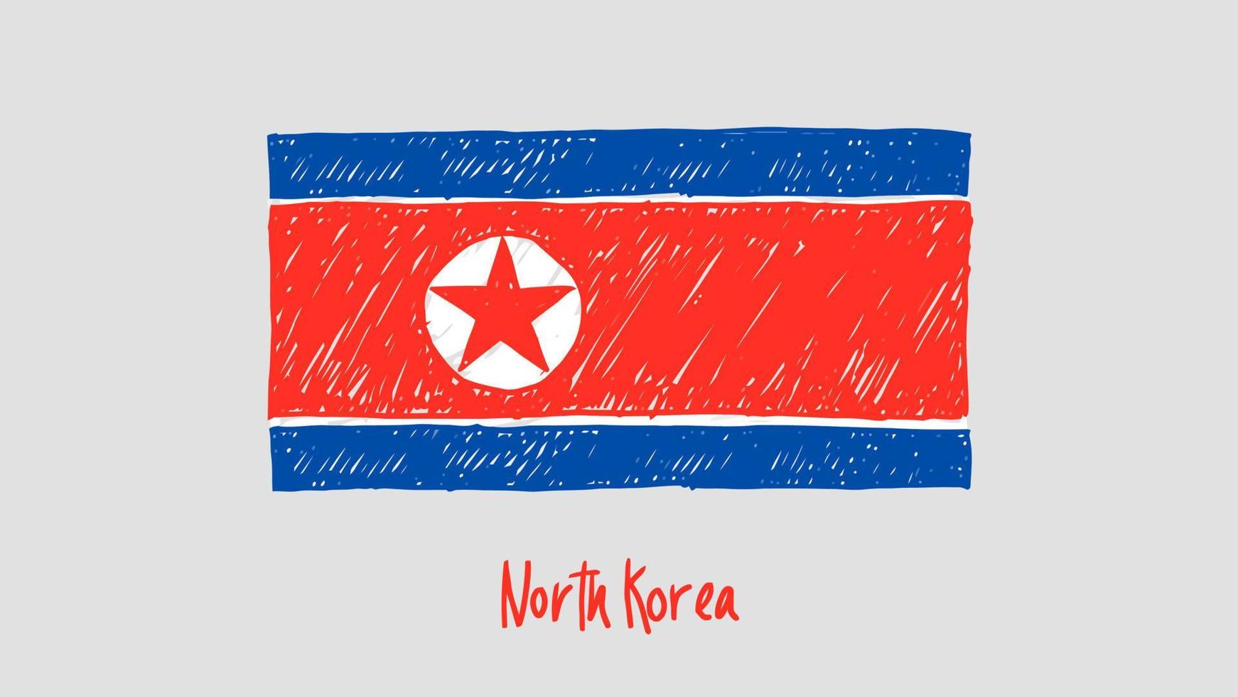 drapeau national de la corée du nord marqueur ou croquis au crayon vecteur d'illustration