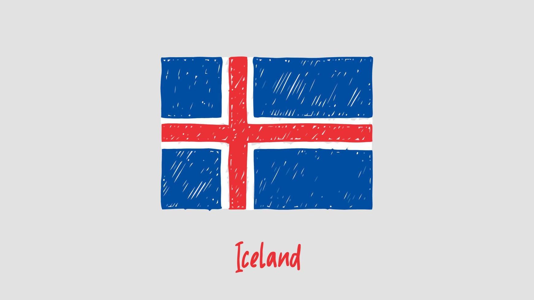 marqueur de drapeau de pays national islandais ou vecteur d'illustration de croquis au crayon