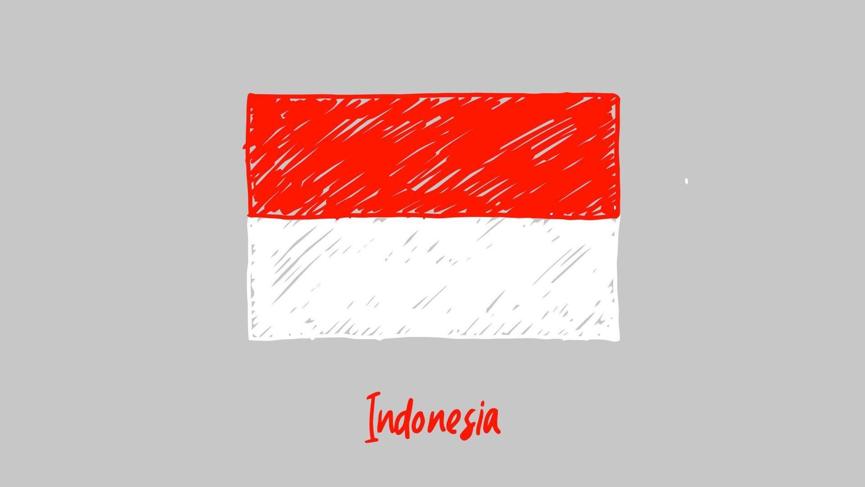 indonésie pays drapeau marqueur ou crayon croquis illustration vecteur