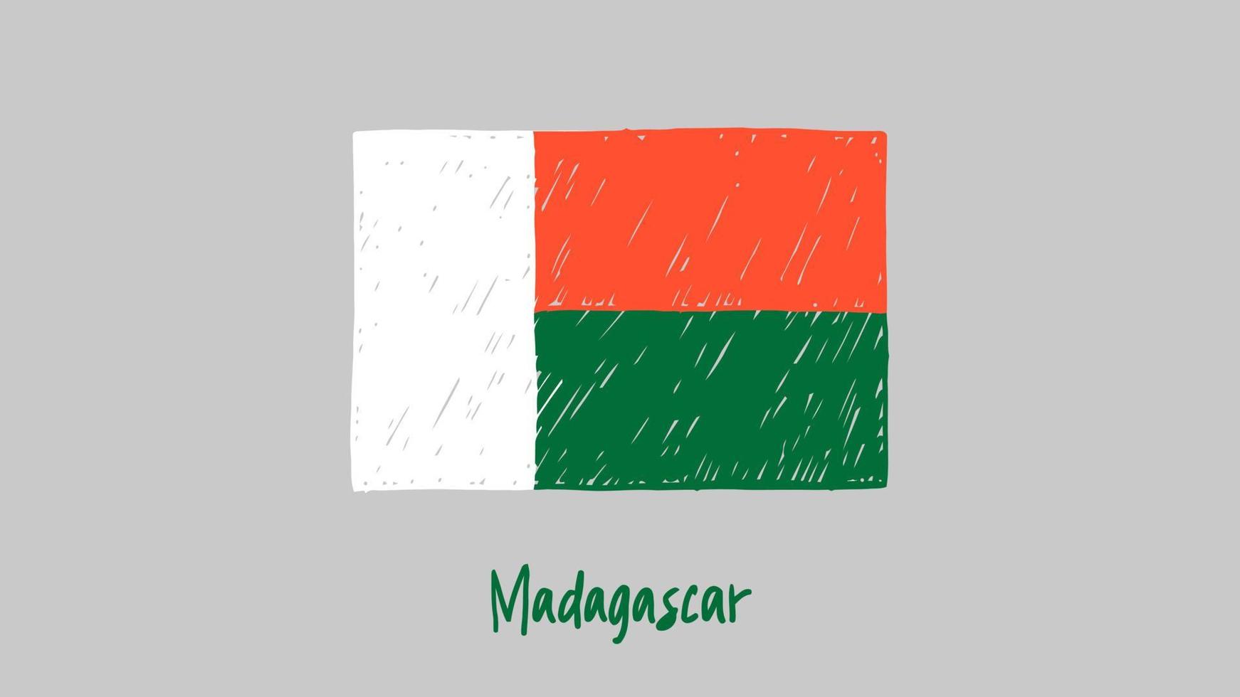 madagascar pays drapeau marqueur ou crayon croquis illustration vecteur