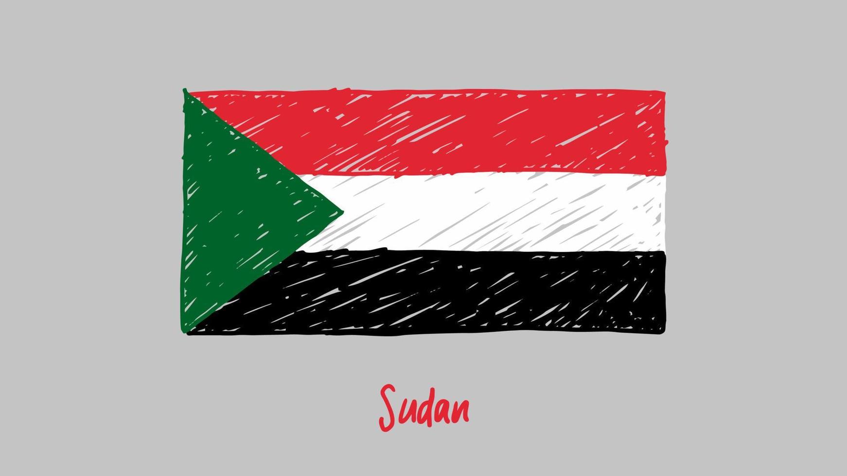 drapeau du pays national du soudan marqueur ou croquis au crayon vecteur d'illustration