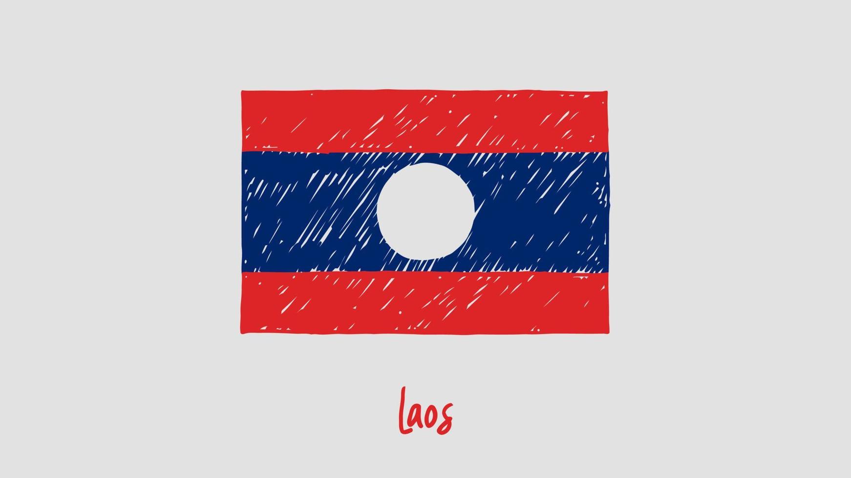 marqueur de drapeau de pays national du laos ou vecteur d'illustration de croquis au crayon