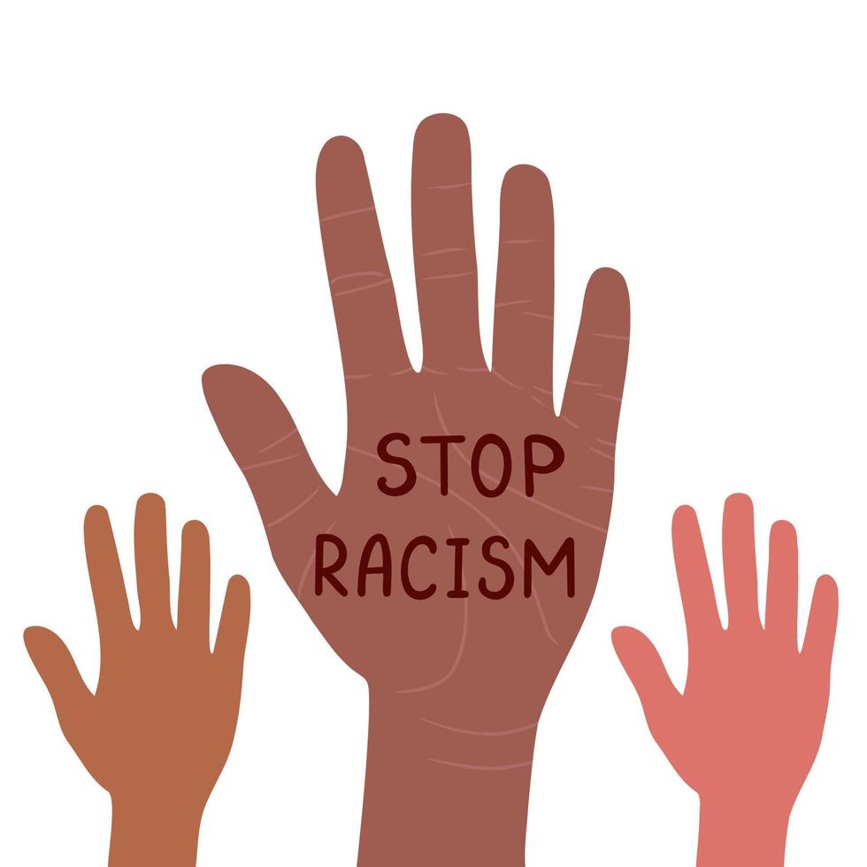 stop au racisme. affiche de motivation contre le racisme et la discrimination. illustration pour l'impression, les arrière-plans, les couvertures, les emballages, les affiches, les autocollants et le textile. isolé sur fond blanc. vecteur